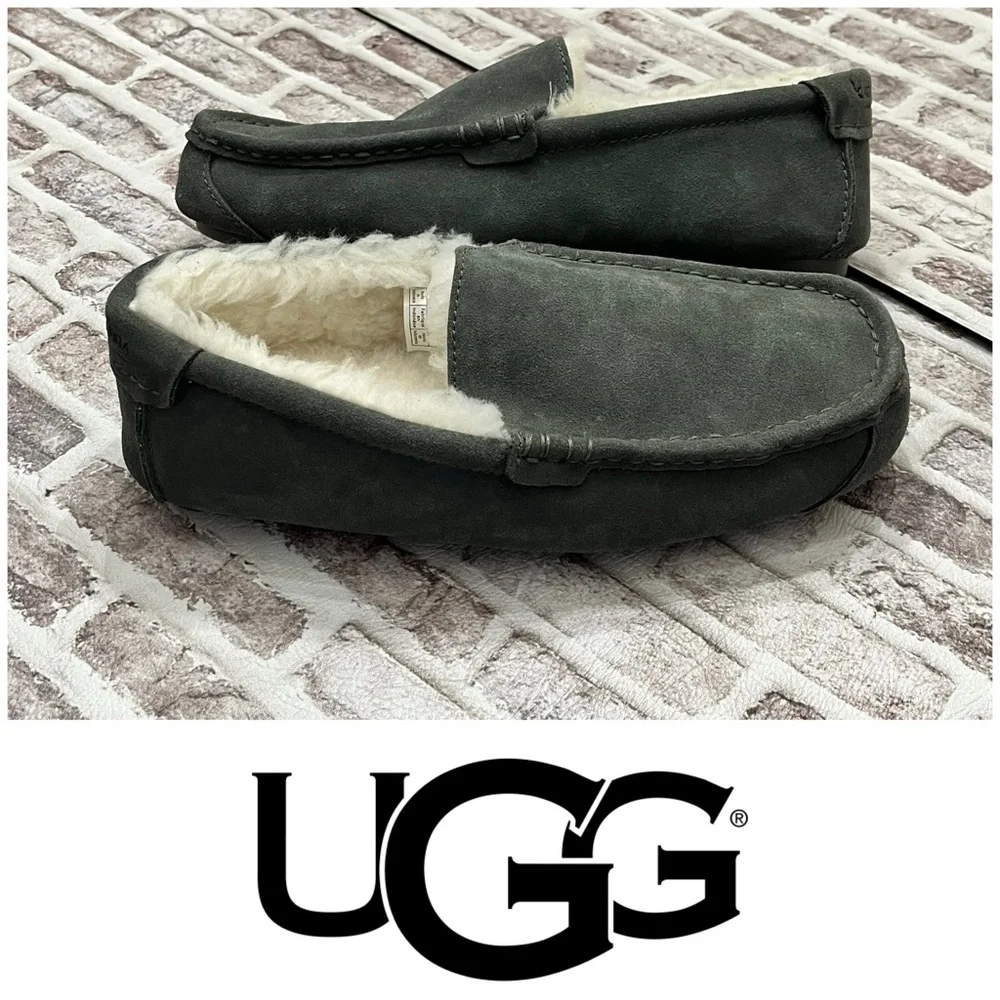 UGG Slippers Koolaburra Tipton Grey Faux Fur Slip On 1105893 Moccasins‎ Men’s 9